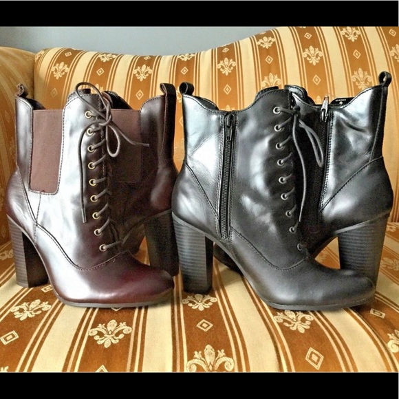 Liz Claiborne LEATHER Lace Up BOOTIES Heel Boots Black 7M - Picture 7 of 8